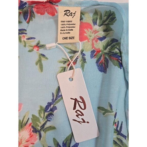 Raj Womens Top OS Blue Floral Open Duster Kimono Cover Up Boho Beachy New - Picture 5 of 11